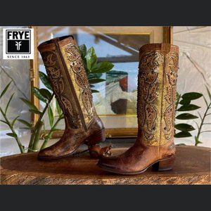 Frye Women's Deborah Deco Tall Cowgirl Boots - Medium Toe Size 40 20-25.5cm